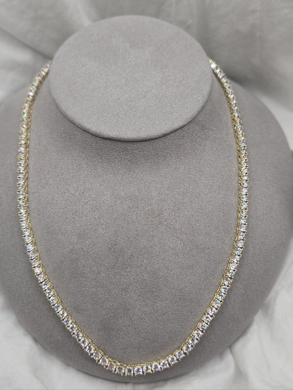 Gold Over Brass Tennis Necklace with Clear Stones - Women Jewelry 15 Inches